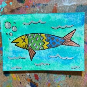 Mini Colorful Fish Watercolor mixed media painting
